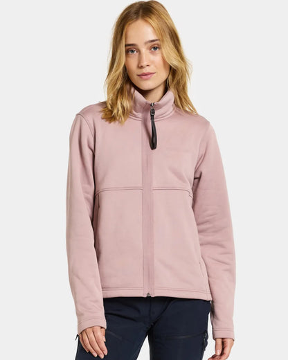 Oyster Lilac Coloured Didriksons Leah Womens Fullzip On A Grey Background 