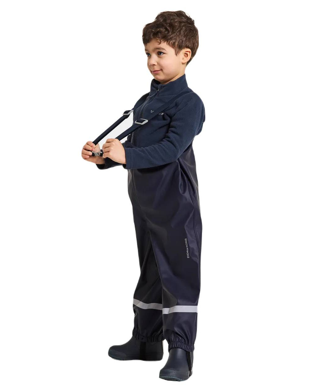 Navy Coloured Didriksons Plaskeman Childrens Pants Galon On A White Background