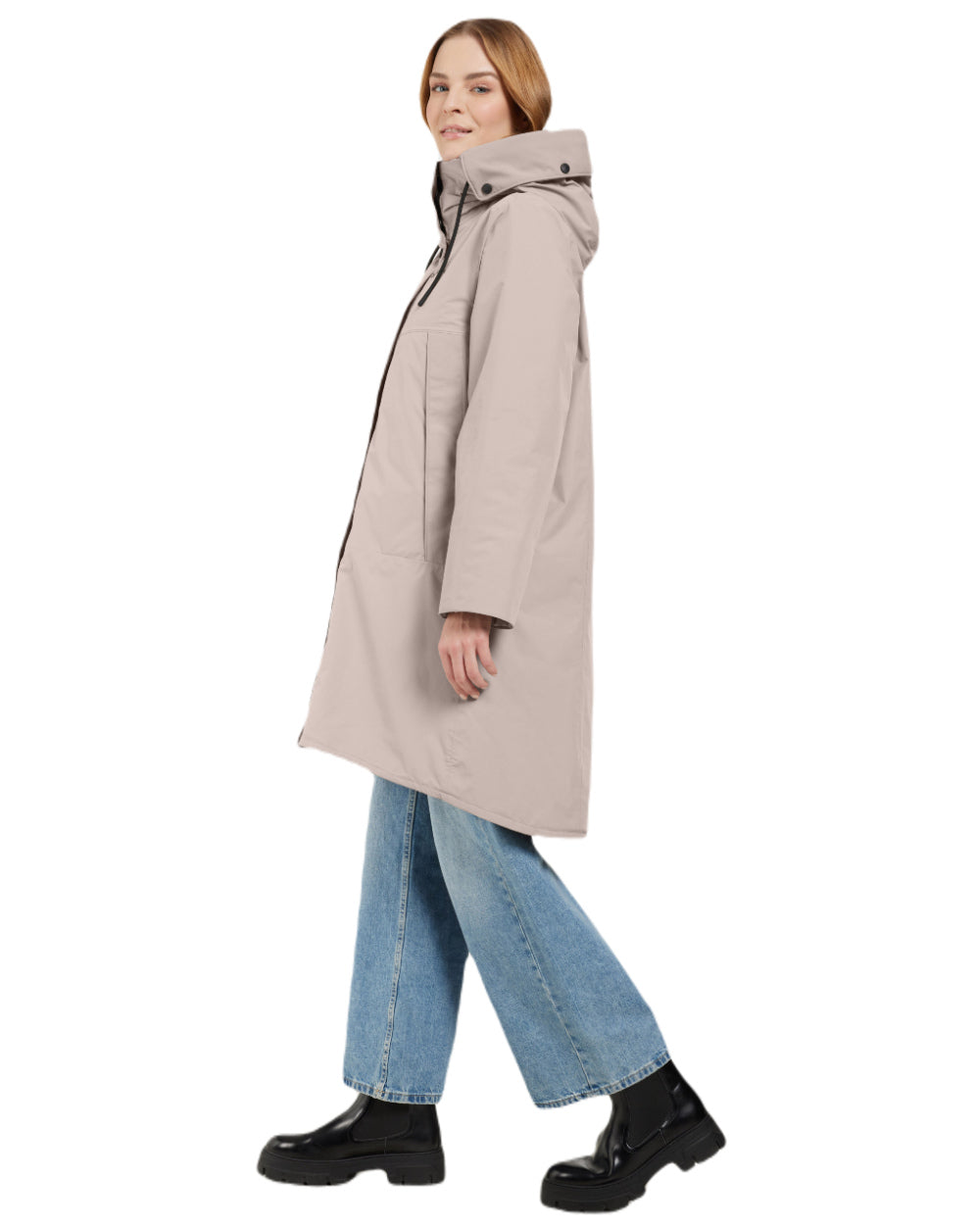 Ash Brown Coloured Didriksons Womens Elissa Parka On A White Background