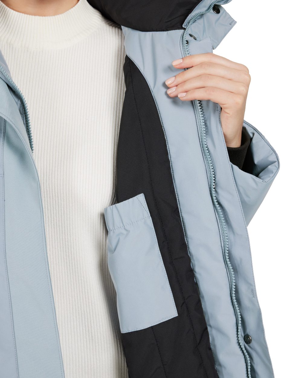 Factory Blue Coloured Didriksons Womens Elissa Parka On A White Background
