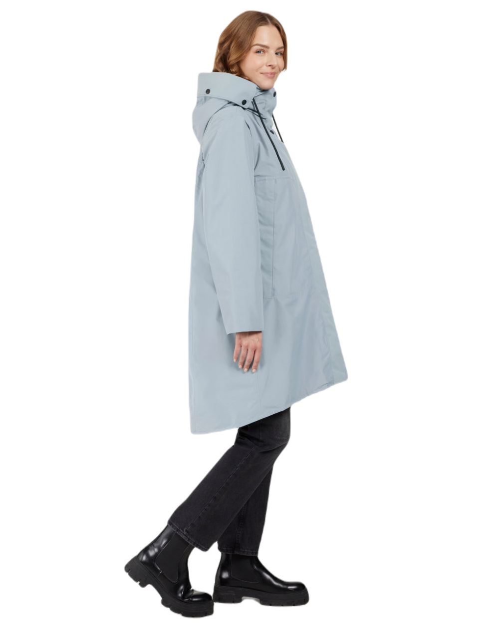 Factory Blue Coloured Didriksons Womens Elissa Parka On A White Background