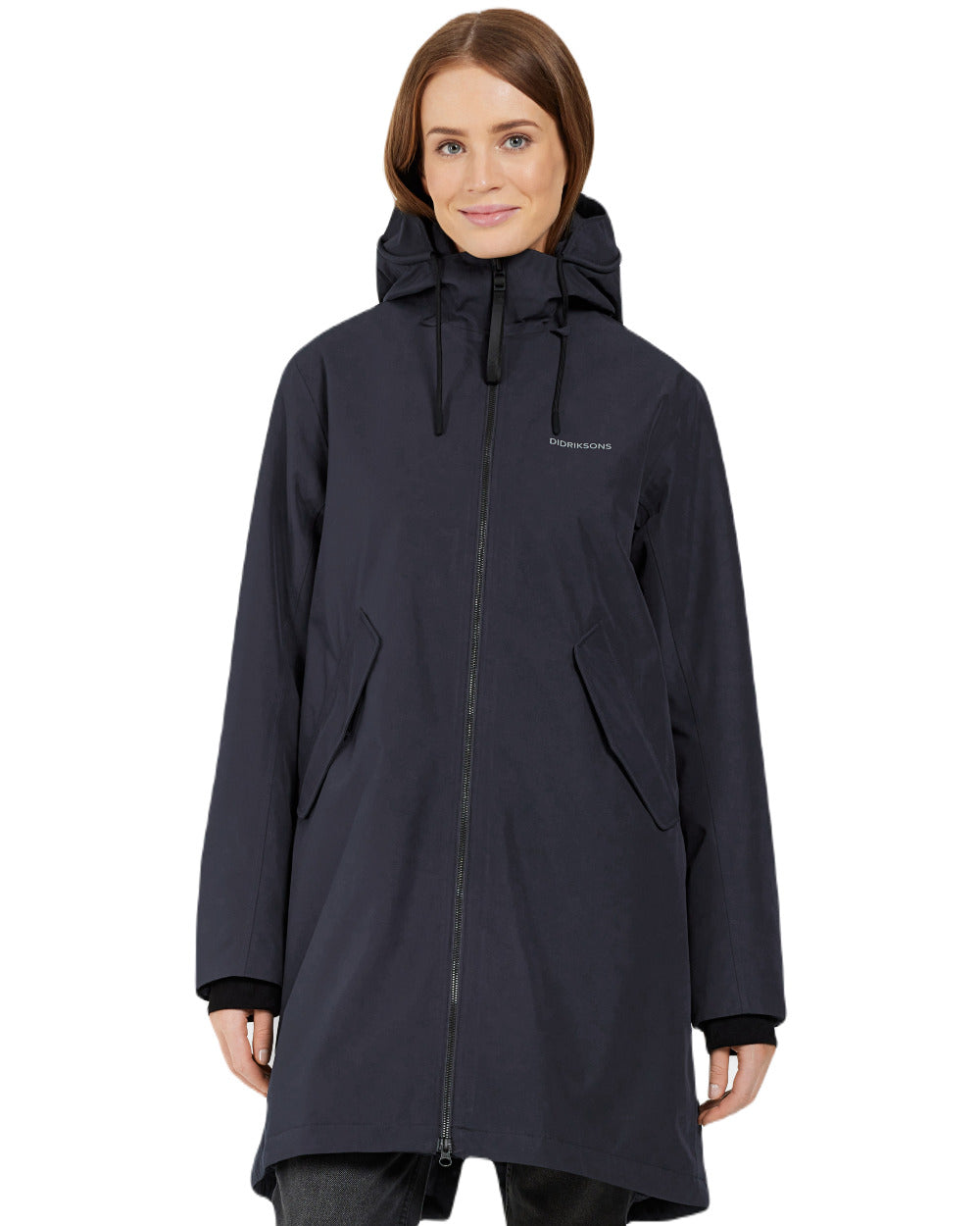 Dark Night Blue Coloured Didriksons Womens Fia Parka On A White Background