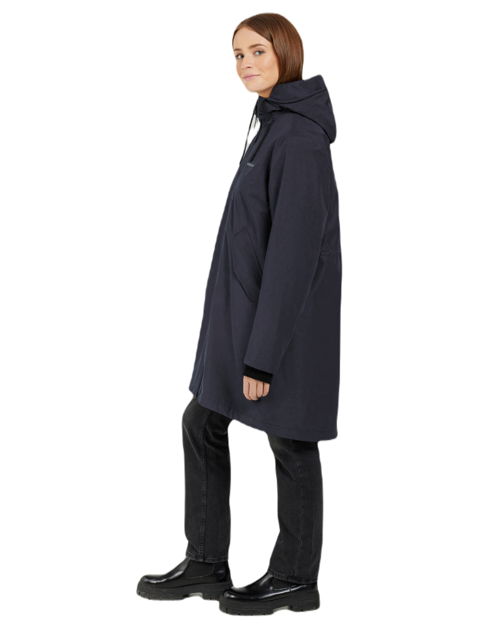 Dark Night Blue Coloured Didriksons Womens Fia Parka On A White Background