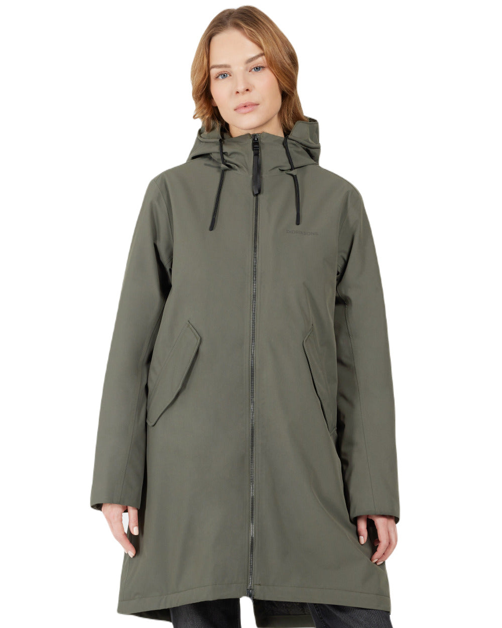Deep Green Coloured Didriksons Womens Fia Parka On A White Background