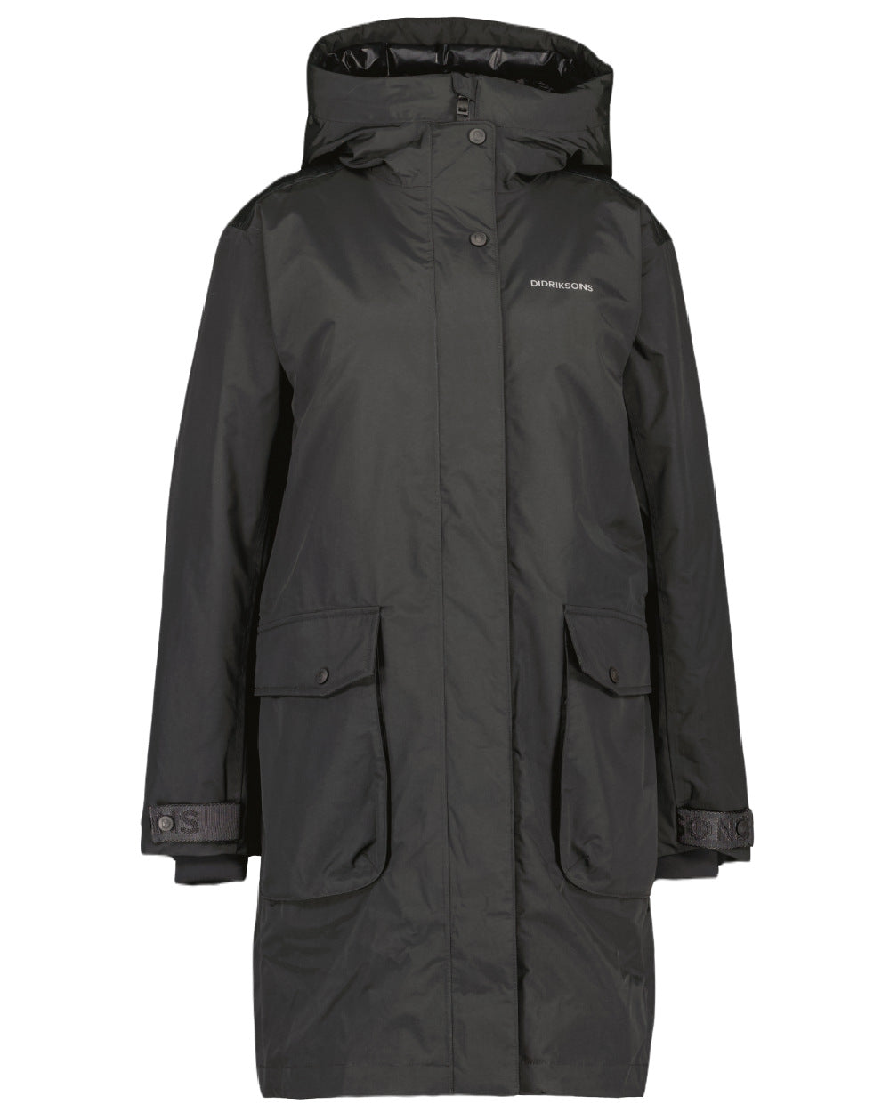 Black Coloured Didriksons Womens Ilsa Parka On A White Background