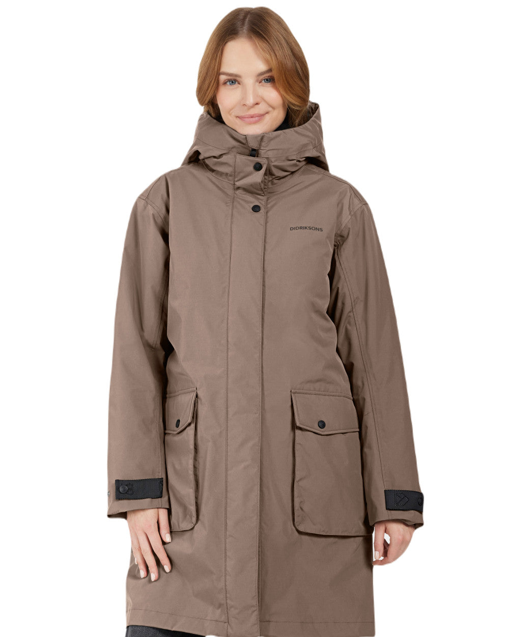 Mocha Brown Coloured Didriksons Womens Ilsa Parka On A White Background