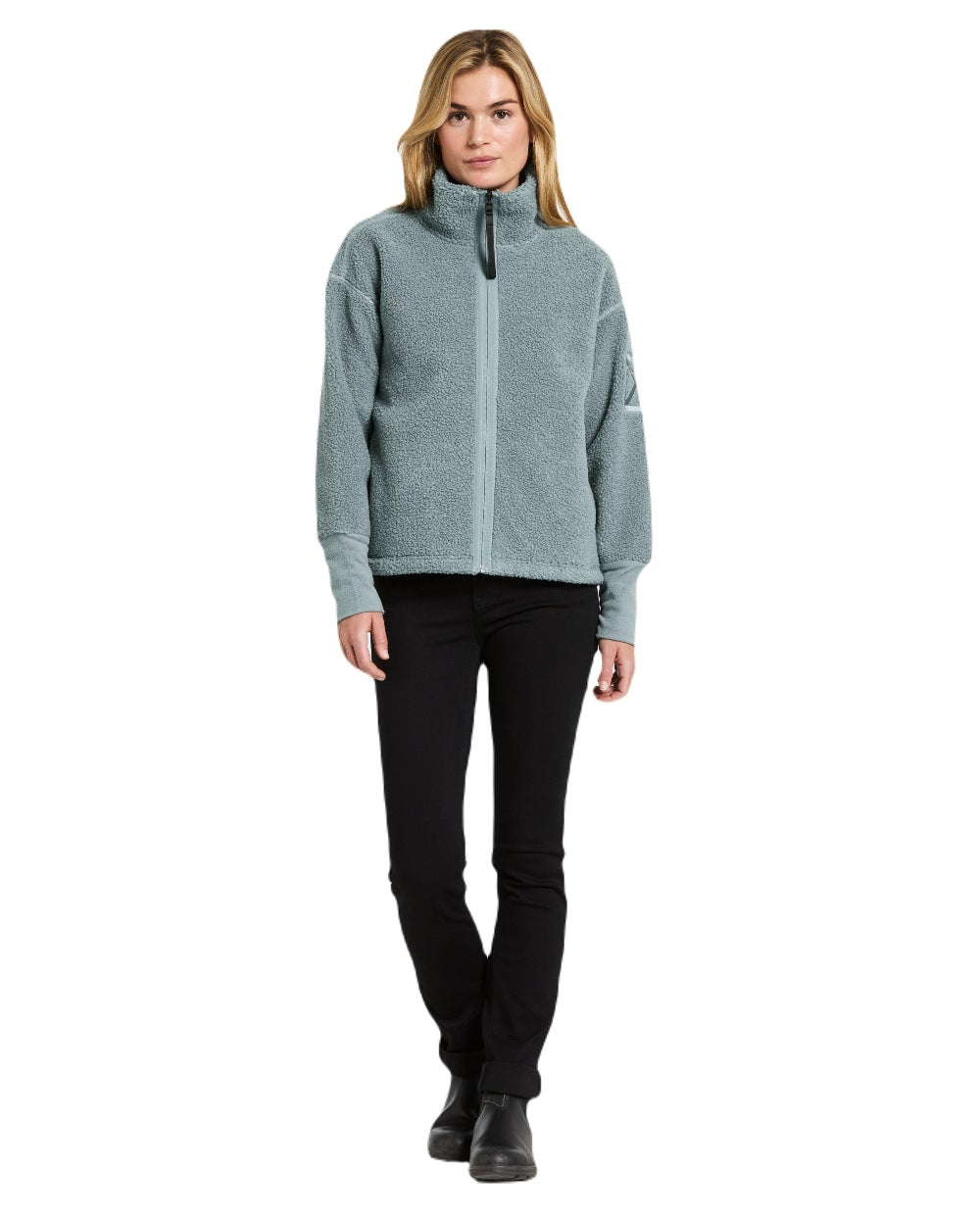 Factory Blue Coloured Didriksons Womens Mella Full Zip Jacket on White Background