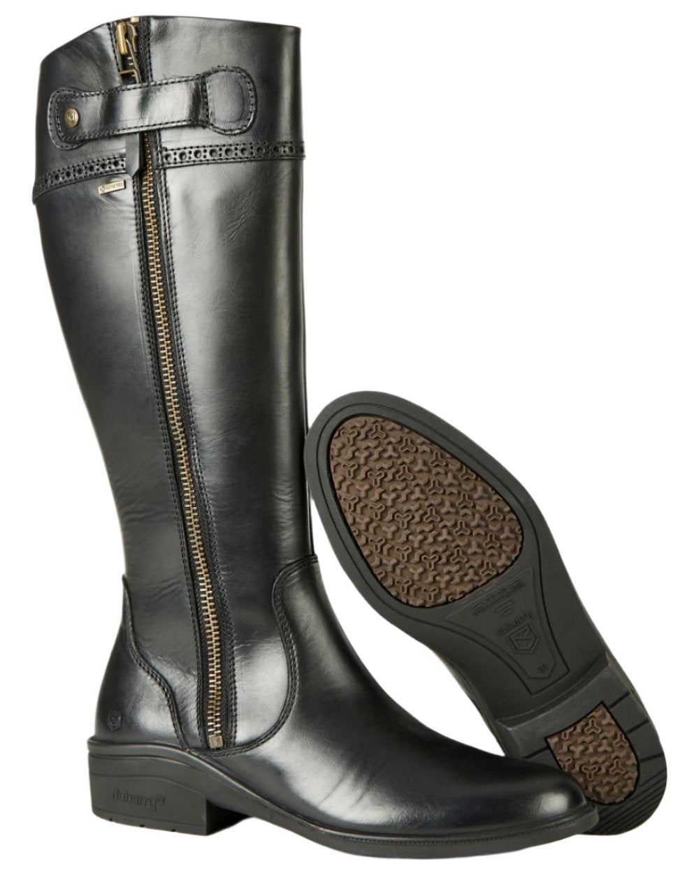 Black Coloured Dubarry Connemara Knee High Riding Boot On A White Background
