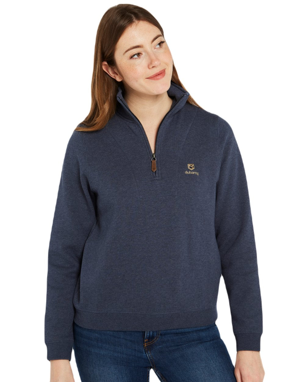 Denim Coloured Dubarry Womens Castlemartyr Quarter Zip Sweatshirt On A White Background