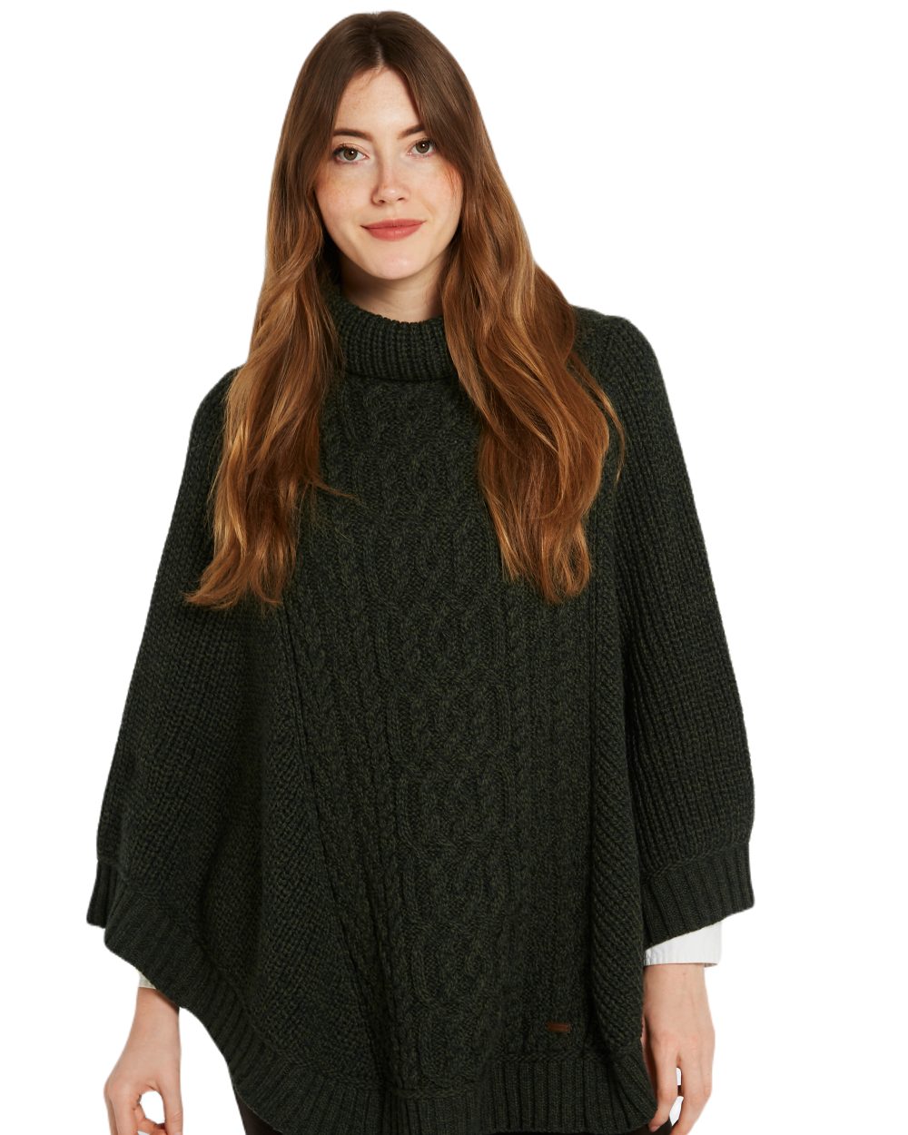 Olive Coloured Dubarry Womens Kilronan Merino Poncho On A White Background