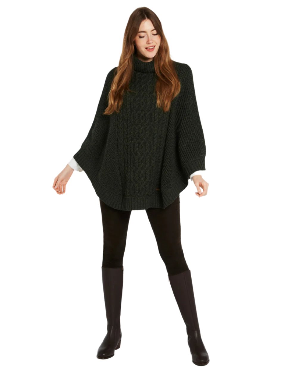 Olive Coloured Dubarry Womens Kilronan Merino Poncho On A White Background