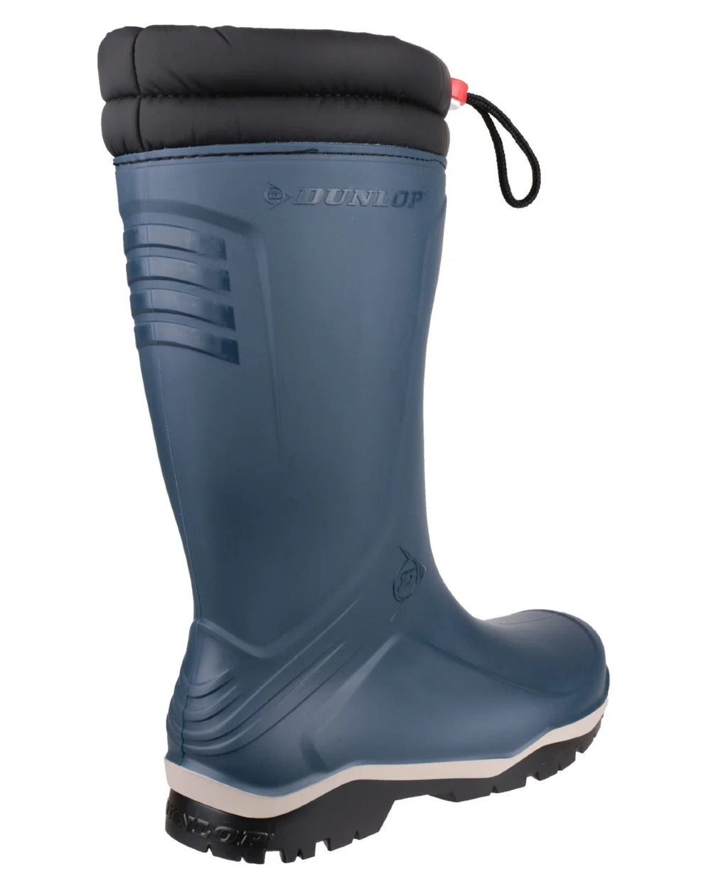 Blue/Black coloured Dunlop Blizzard Wellingtons on white background