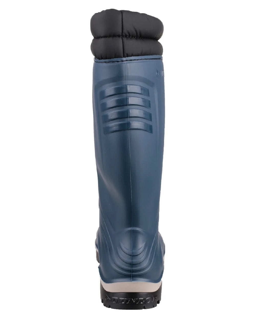 Blue/Black coloured Dunlop Blizzard Wellingtons on white background