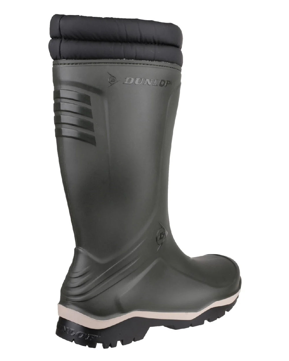 Green coloured Dunlop Blizzard Wellingtons on white background