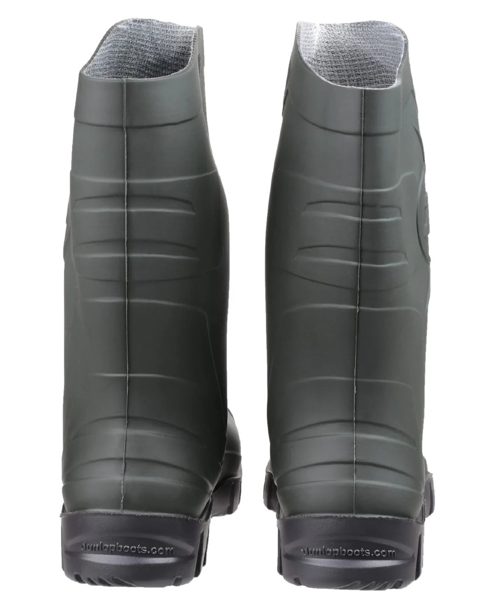 Green coloured Dunlop Dee Calf Length Wellingtons on white background