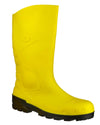 Yellow coloured Dunlop Devon Full Safety Wellingtons on white background #colour_yellow