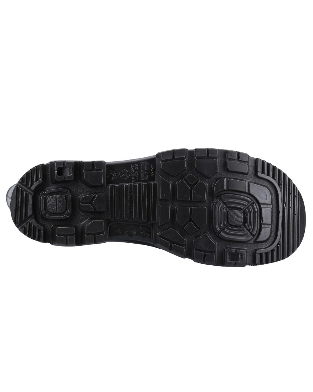 Black coloured Dunlop FieldPro Full Safety Wellingtons on white background