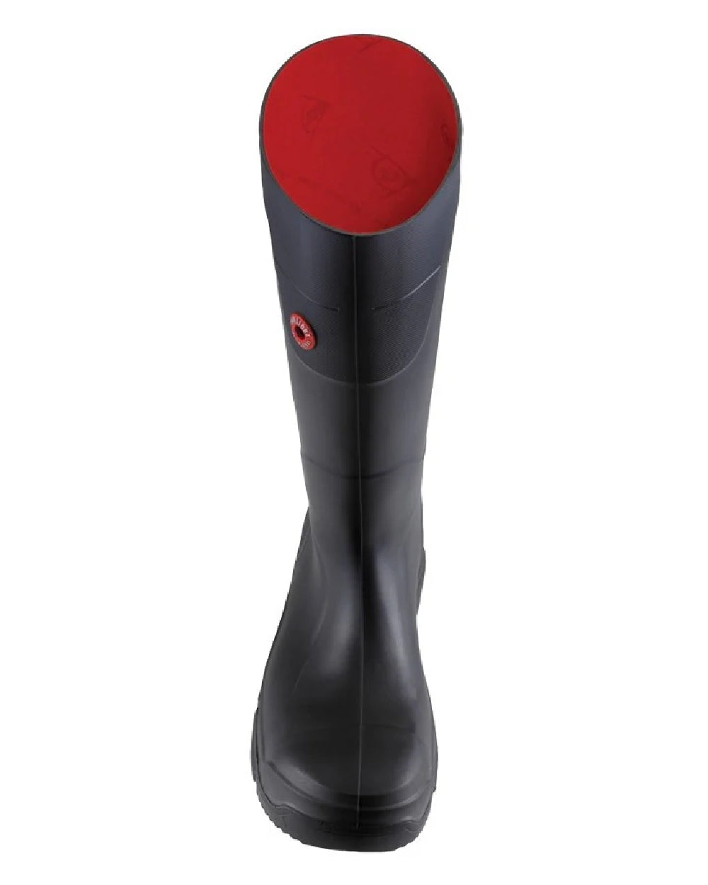 Black coloured Dunlop FieldPro Full Safety Wellingtons on white background
