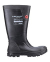 Black coloured Dunlop FieldPro Full Safety Wellingtons on white background #colour_black