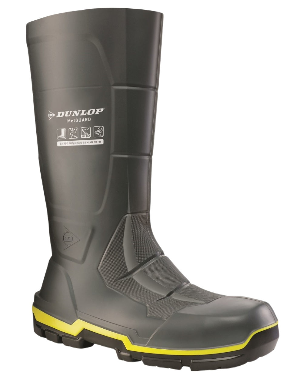 Dark Grey Coloured Dunlop MetGUARD Full Safety Wellingtons on White Background