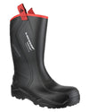 Black coloured Dunlop Purofort+ Rugged Full Safety Wellingtons on white background #colour_black