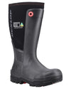 Black coloured Dunlop Snugboot Workpro Full Safety Wellingtons on white background #colour_black