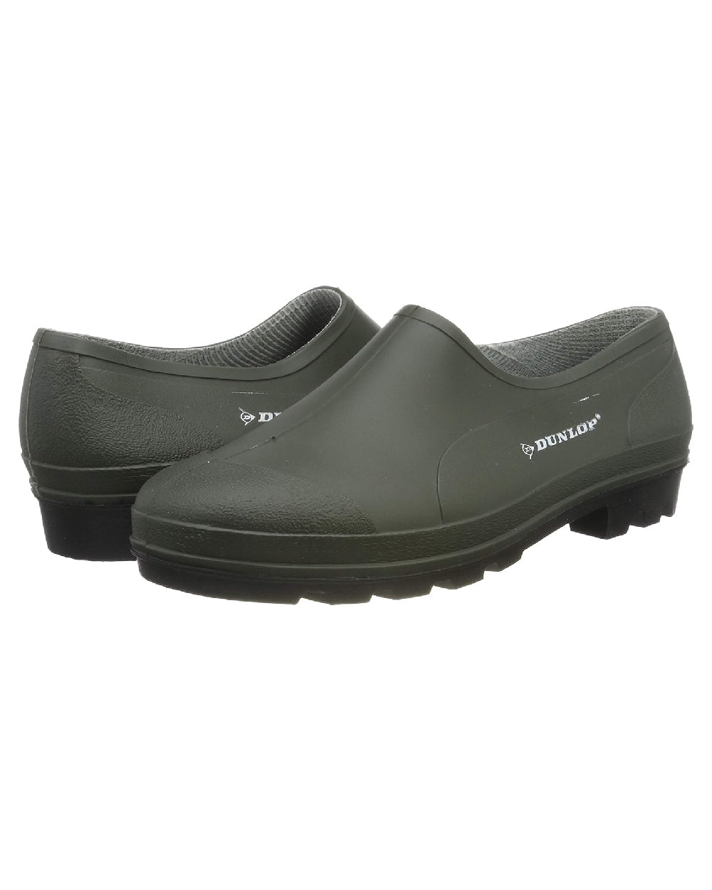 Green coloured Dunlop Waterproof Garden Wet Grass Shoe on white background