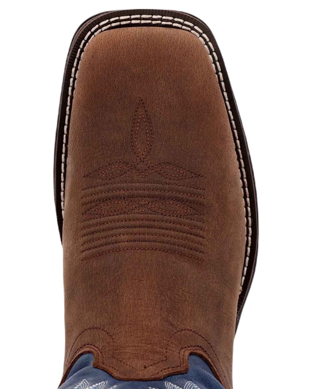 Saddle Brown Denim Blue Coloured Durango Mens DDB0429 Rebel Western Boots on White Background