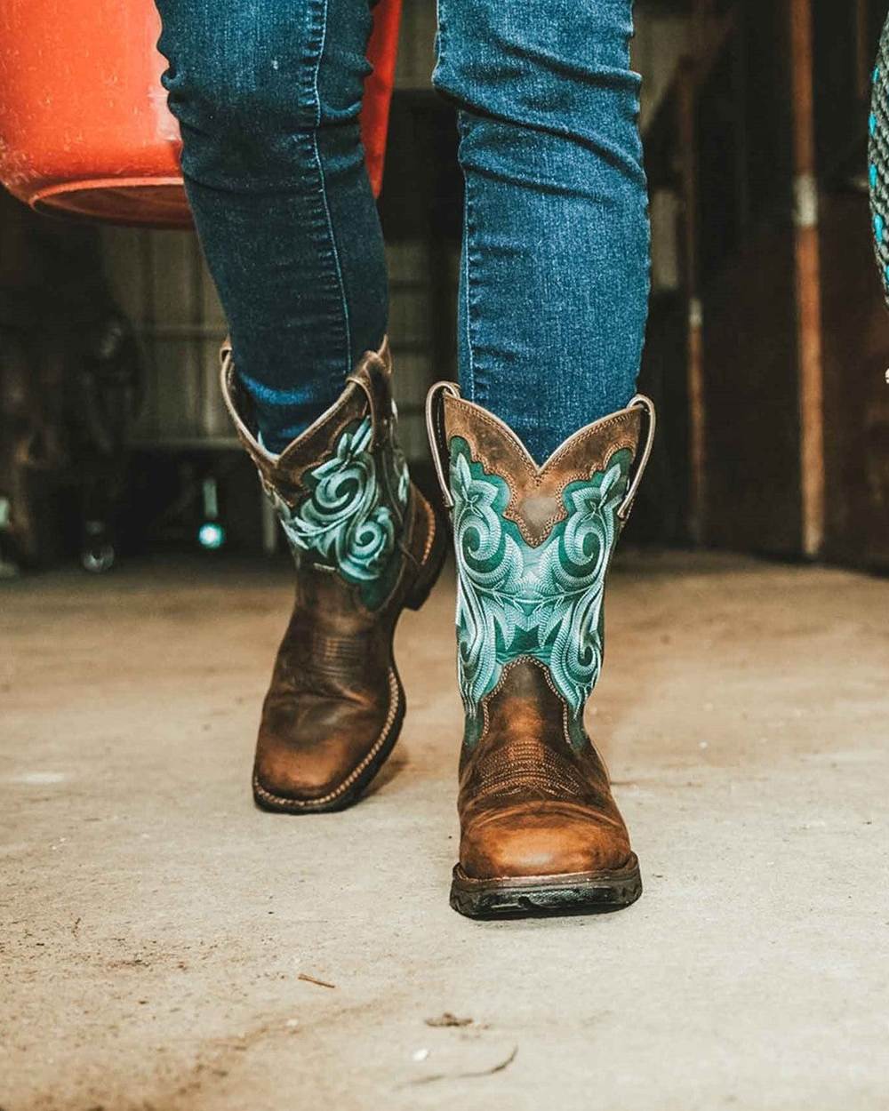 Brown Evergreen Coloured Durango Rebel Waterproof Western Boots on Outdoor Background