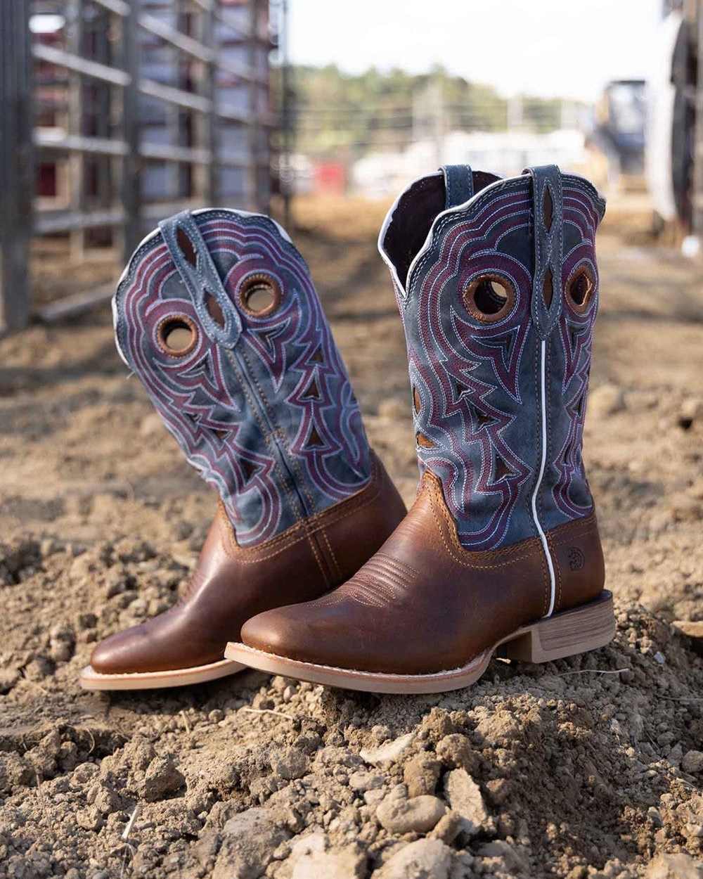 Golden Brown Periwinklw Coloured Durango Womens Rebel Pro Western Leather Boots on Outdoor Background