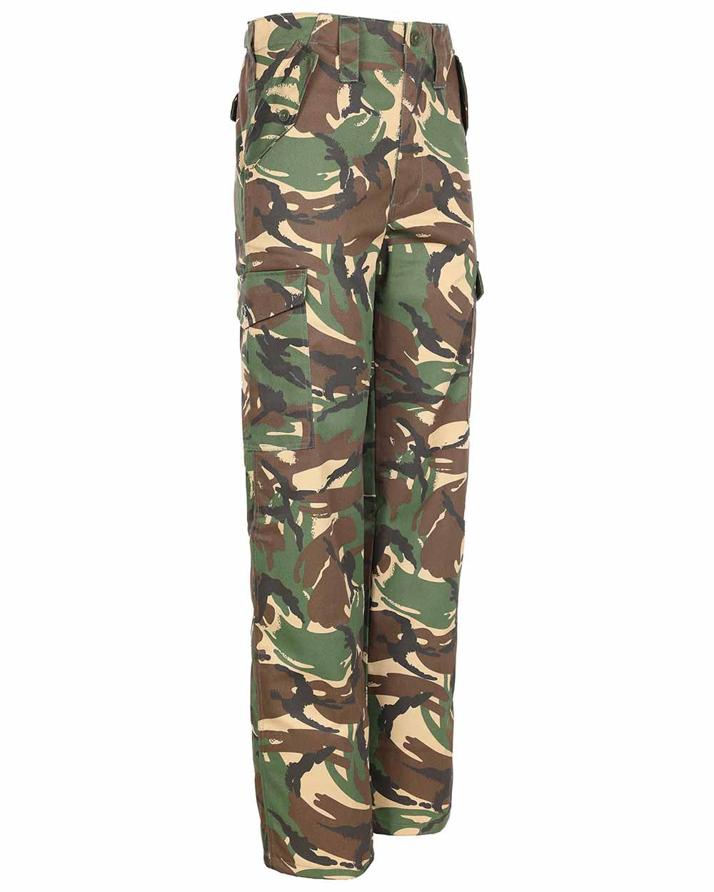 Woodland Coloured Fort Camo Combat Trousers On A White Background