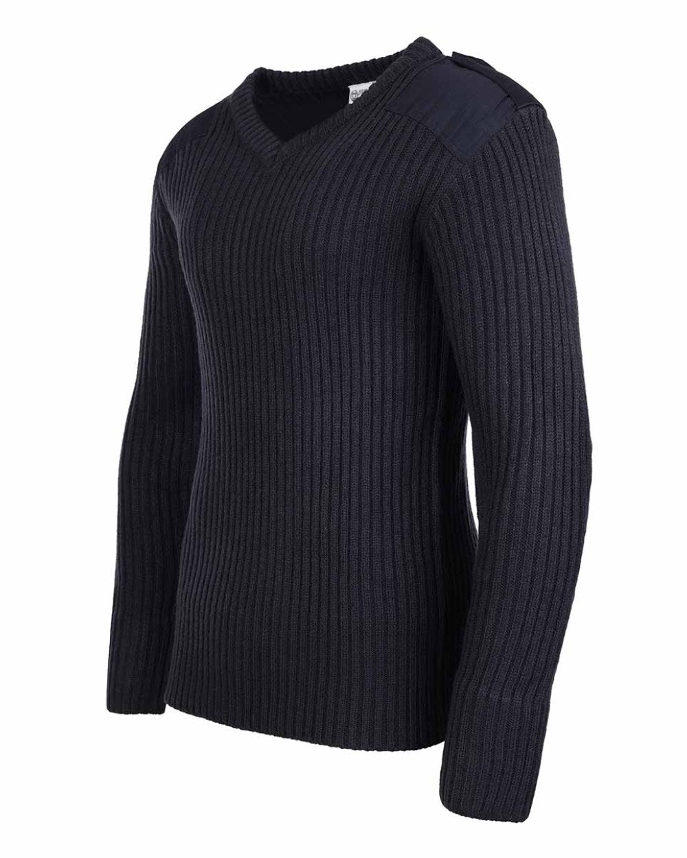 Navy Blue Coloured Fort V-Neck Combat Pullover On A White Background