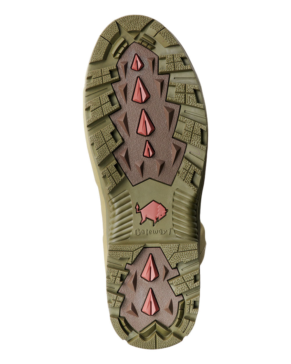 Cedar Olive coloured Gateway1 Pheasant Game 18&quot; 5mm Size-Zip Wellingtons Sole on White background 