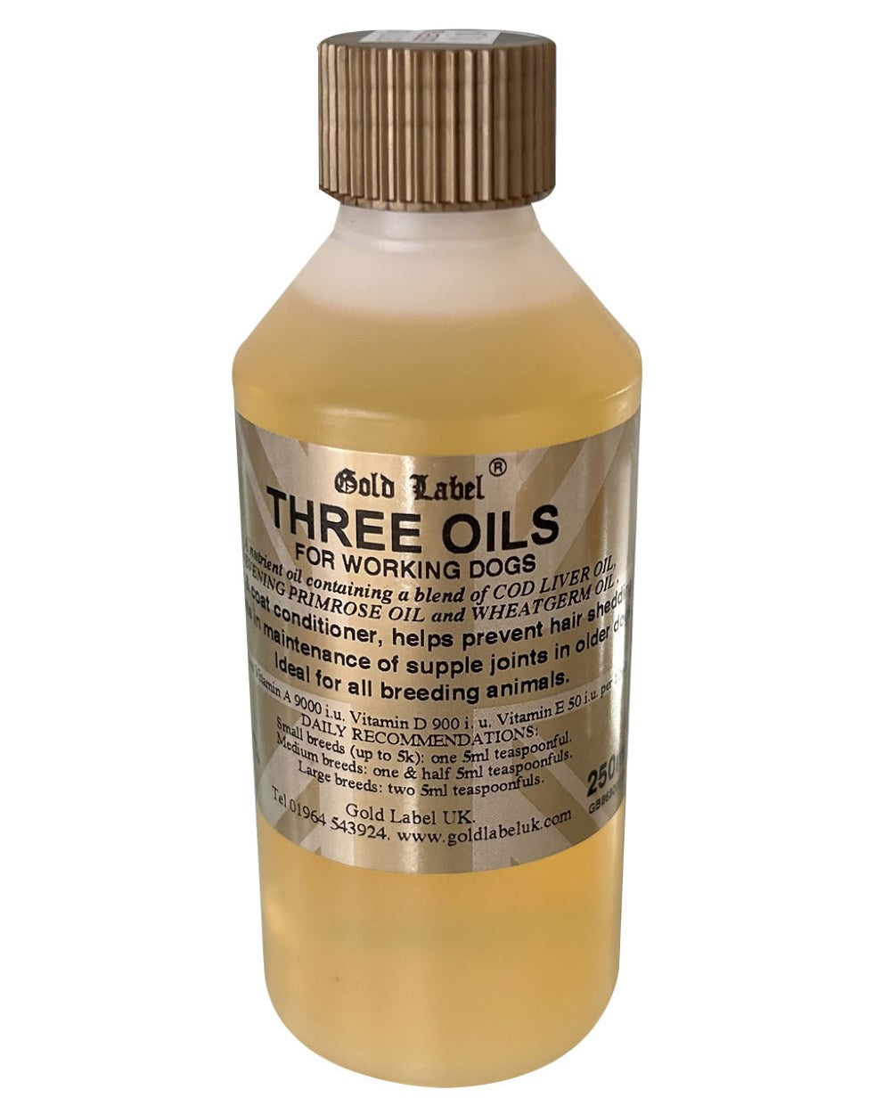 Gold Label Canine Three Oils On A White Background