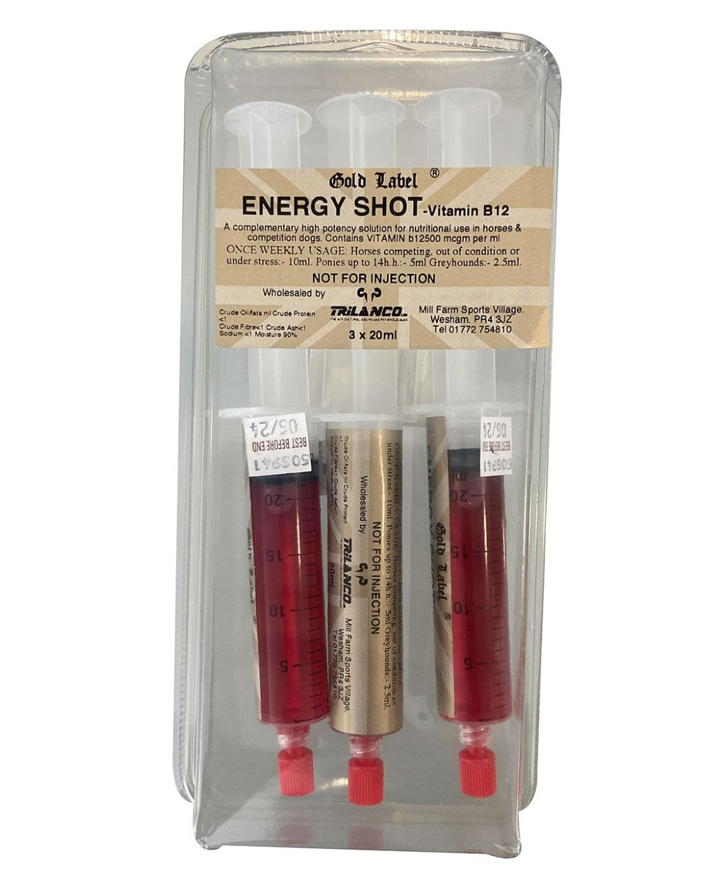 Gold Label Energy Shot On A White Background