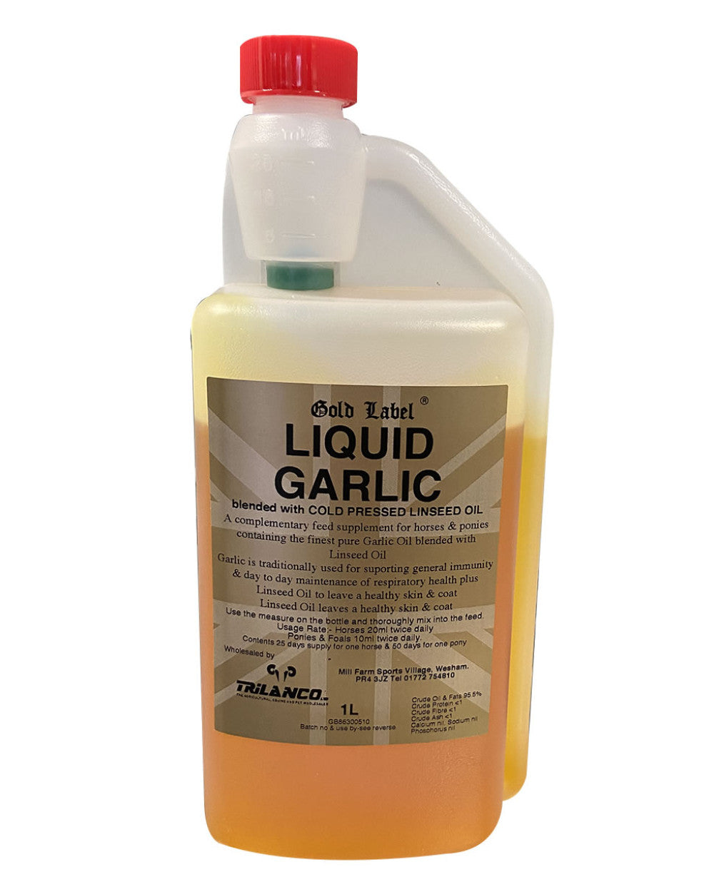 Gold Label Liquid Garlic On A White Background