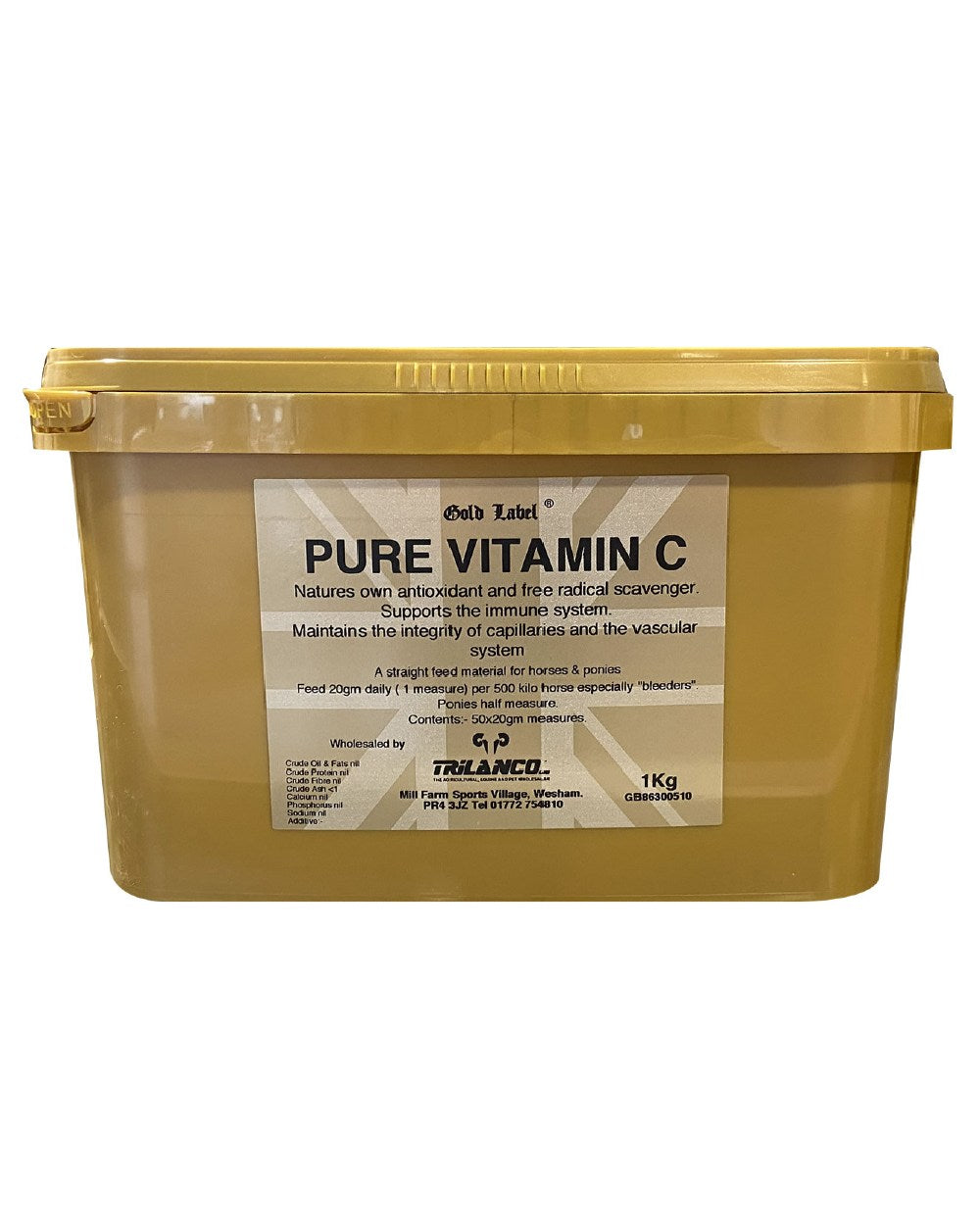 Gold Label Pure Vitamin C On A White Background