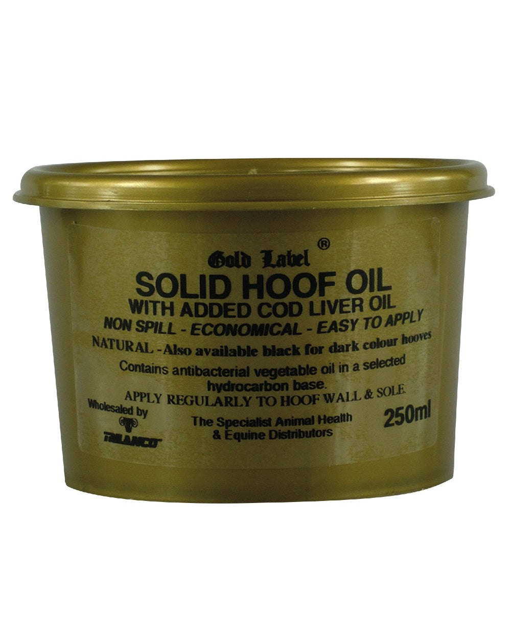 Gold Coloured Gold Label Solid Hoof Oil On A White Background