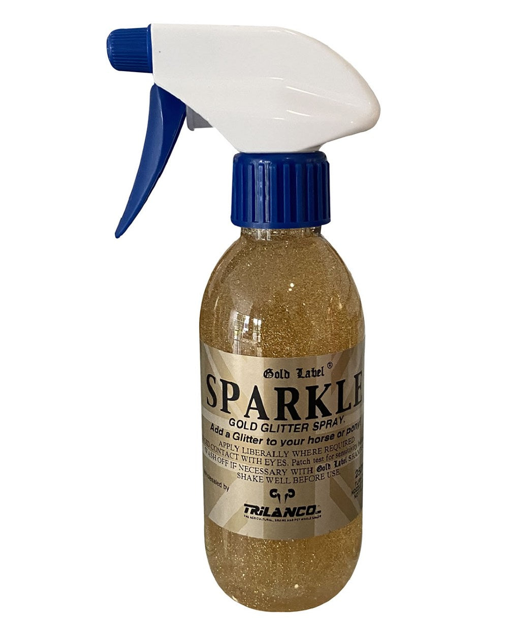 Gold Coloured Gold Label Sparkle Glitter Spray On A White Background