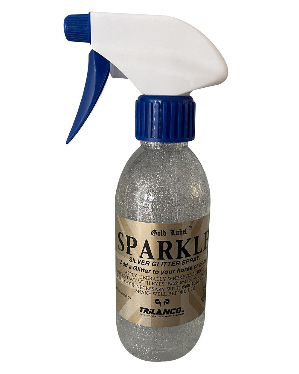 Silver Coloured Gold Label Sparkle Glitter Spray On A White Background