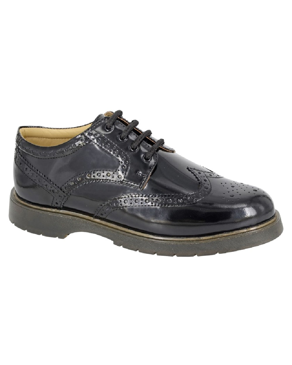 Black Coloured Grafters Mens 4 Eye Wing Cap Brogue Gibson on White Background