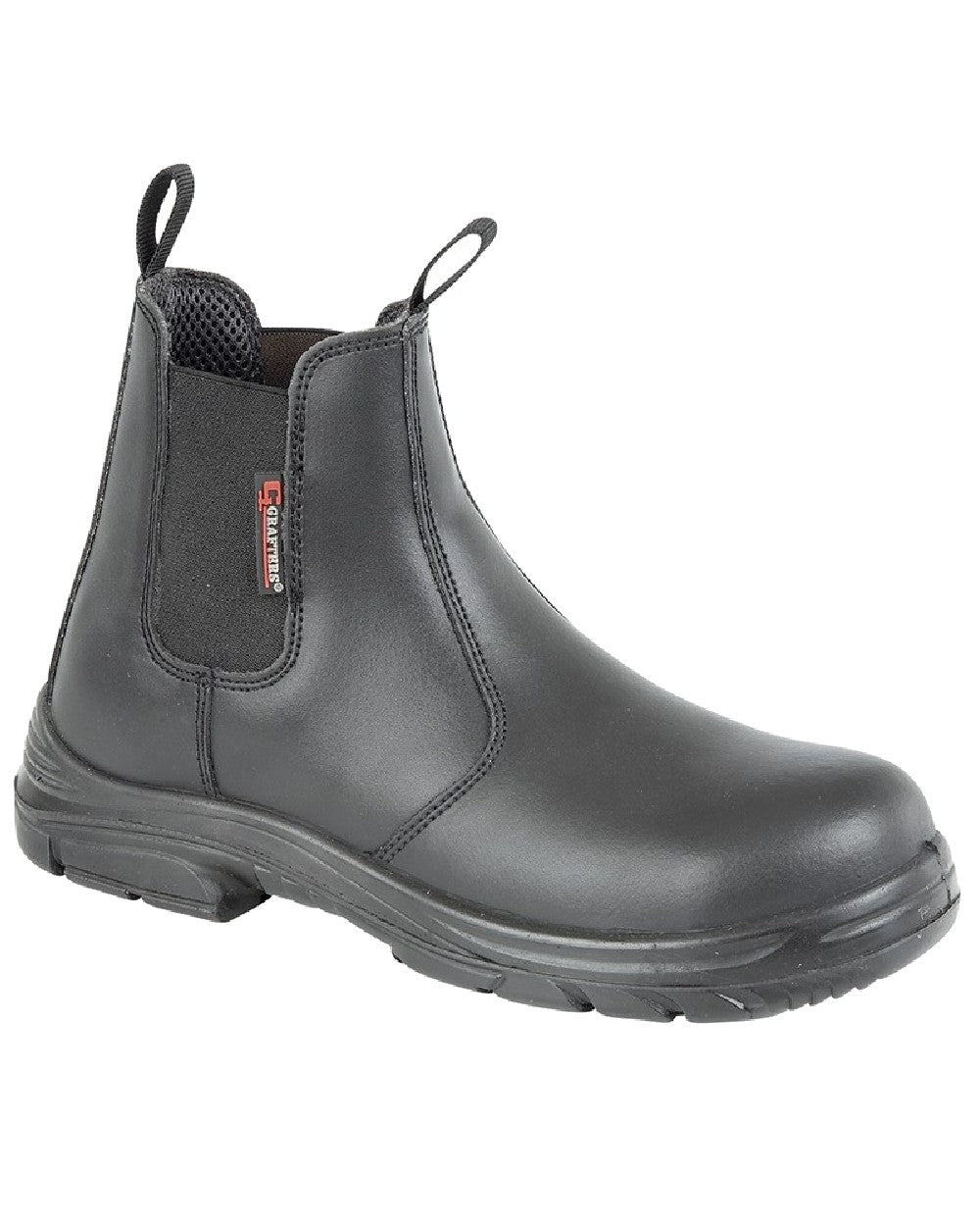 Black Coloured Grafters Super Wide EEEE Fitting Safety Dealer Boots on White Background