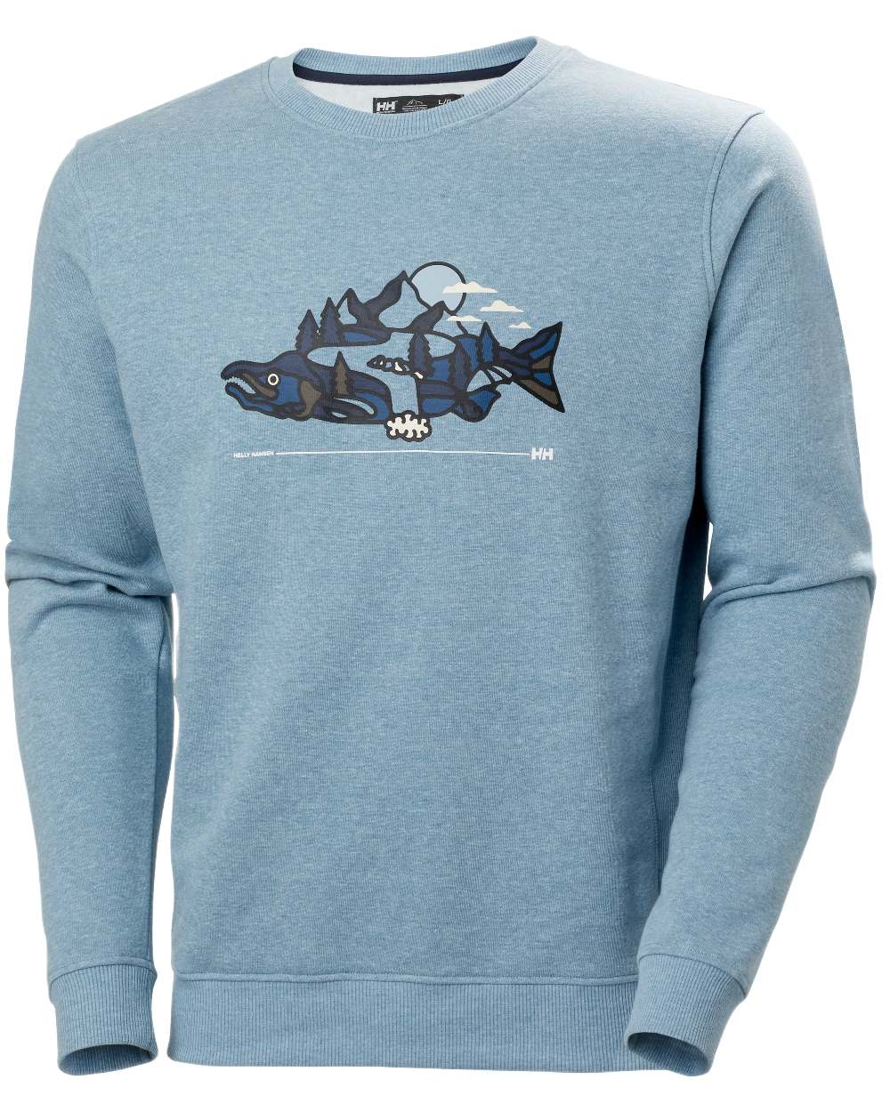 Blue Fog Melange Coloured Helly Hansen F2F Organic Cotton Sweater on White Background