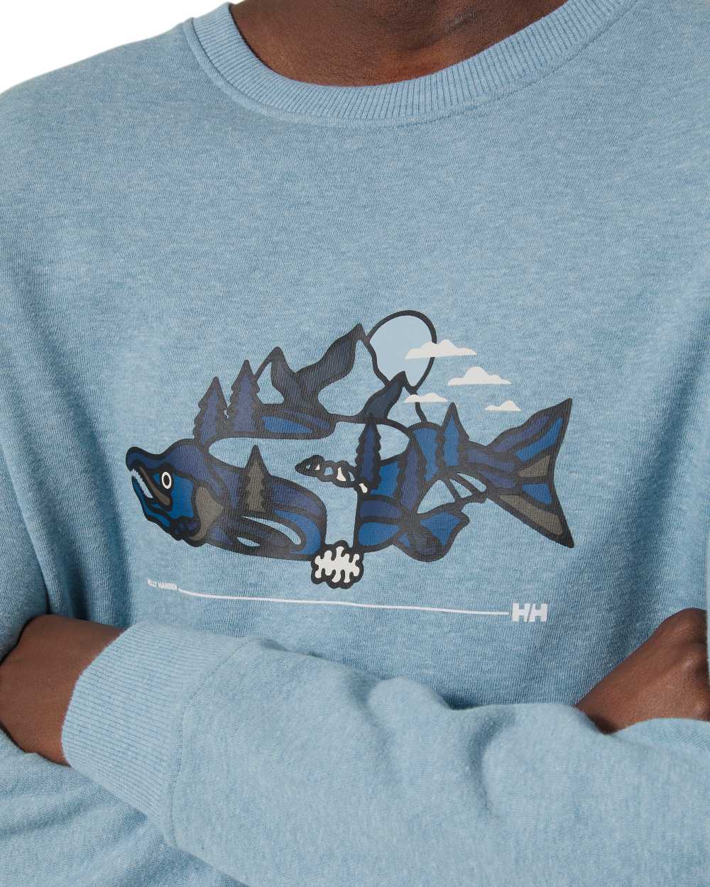 Blue Fog Melange Coloured Helly Hansen F2F Organic Cotton Sweater on White Background