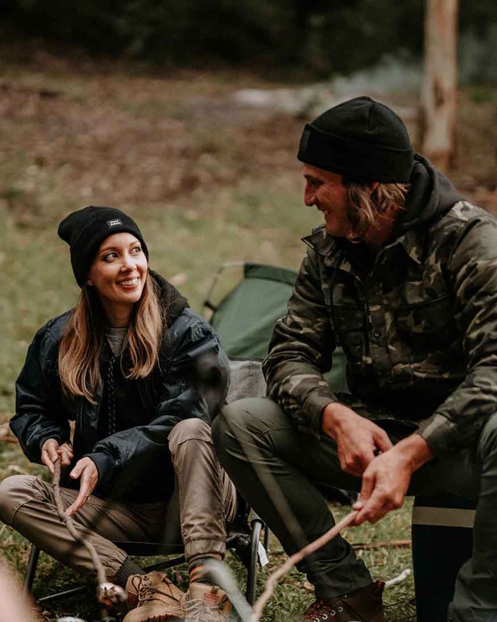 Black Coloured Hard Yakka 3056 Beanie on Forest Background