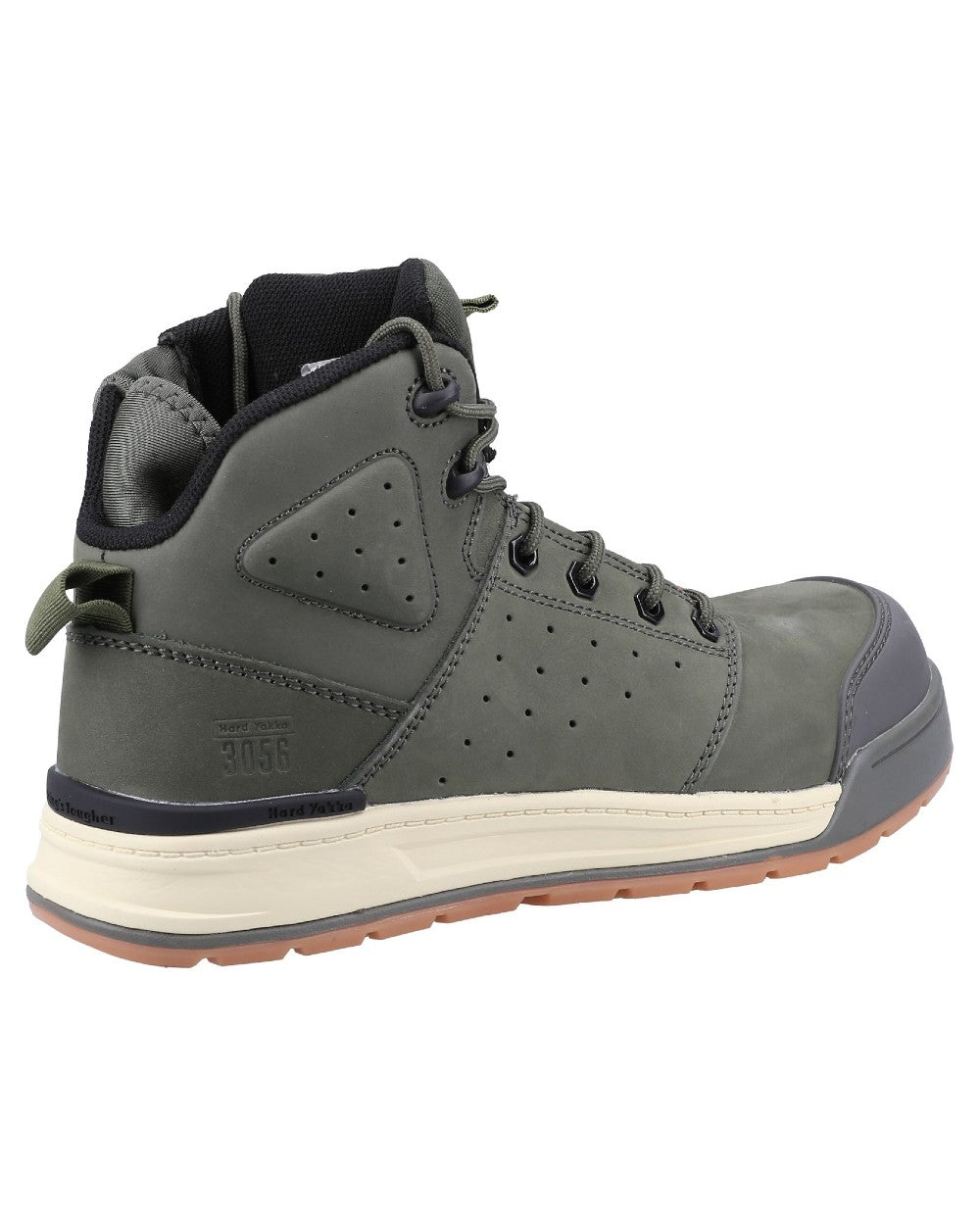 Olive Coloured Hard Yakka Mens 3056 Lace Zip Safety Boots on White Background