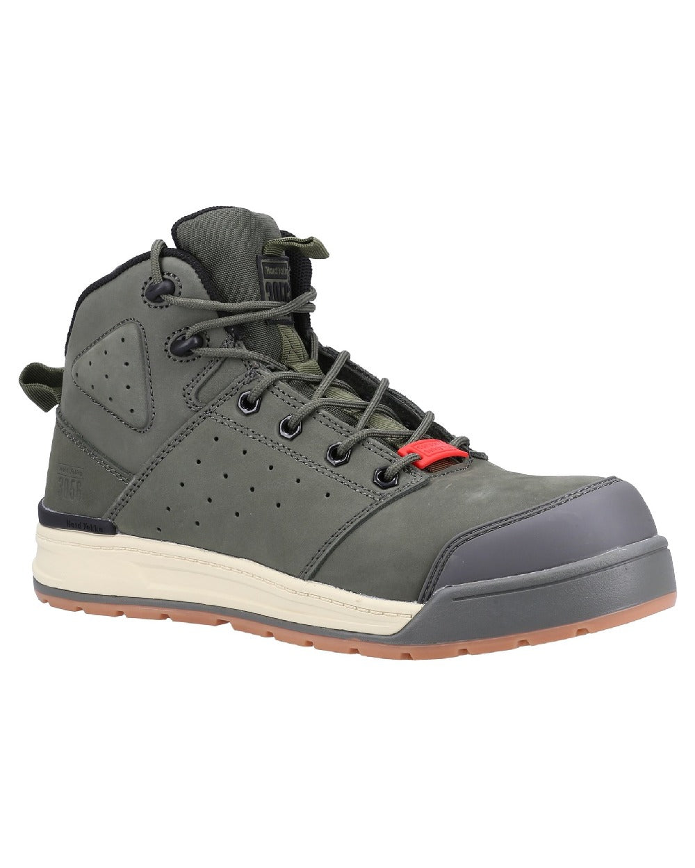 Olive Coloured Hard Yakka Mens 3056 Lace Zip Safety Boots on White Background