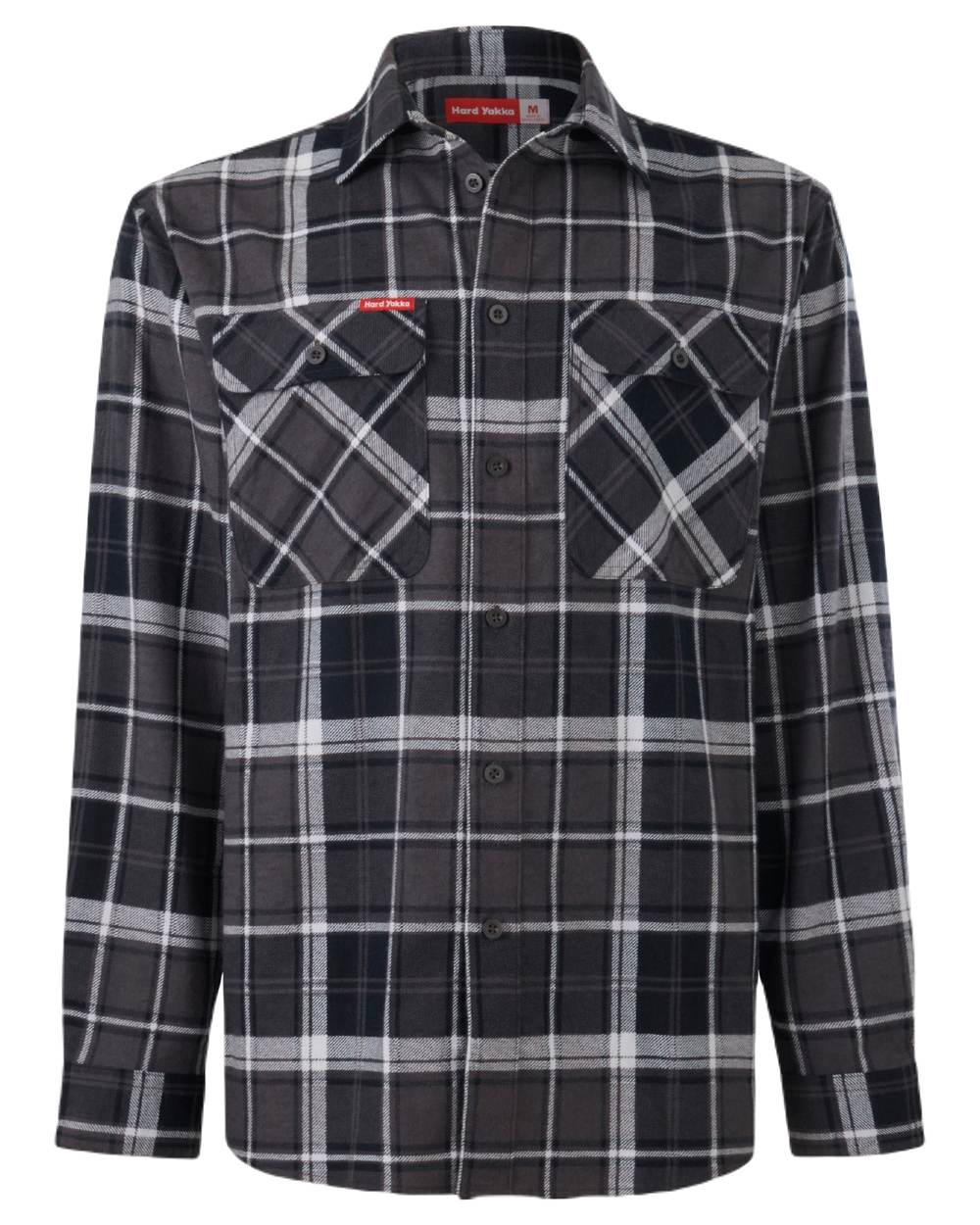 Charcoal Coloured Hard Yakka Mens Lightweight Check Flannel Shirt on White Background