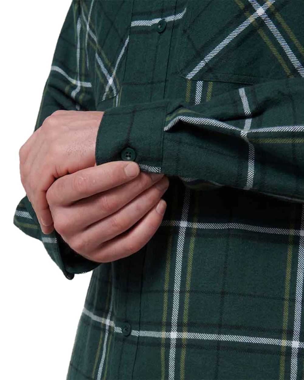 Green Coloured Hard Yakka Mens Lightweight Check Flannel Shirt on White Background