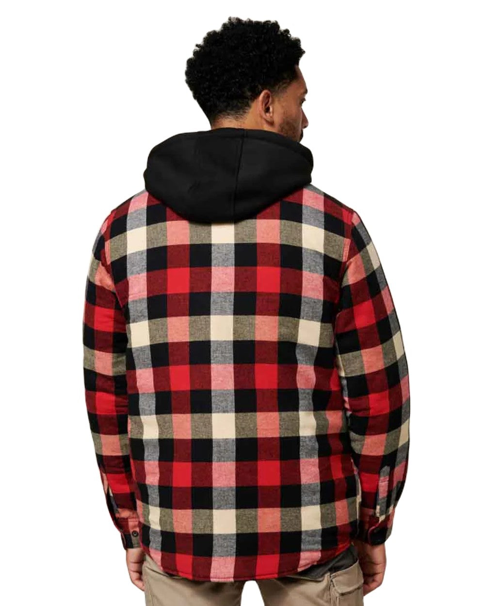 Red Coloured Hard Yakka Mens Quilted Flannel Shacket on White Background